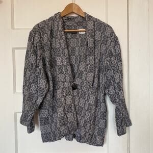 Vintage Black and White Pattern Jacket Geometric Single Button Closure